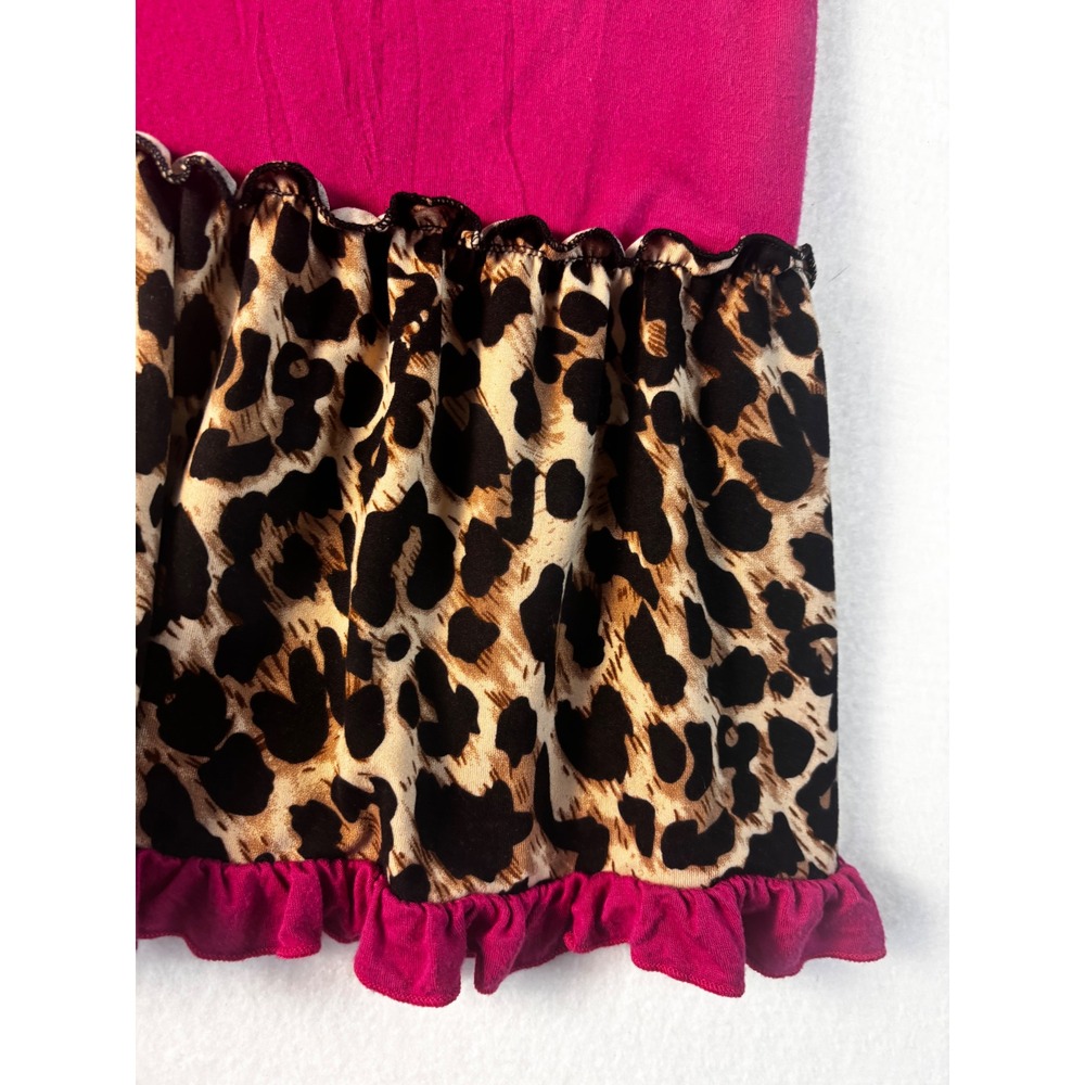 Southern Stitch Magenta Pink Leopard Print Ruffle Bell Sleeve Tunic Top Medium - Picture 3 of 9